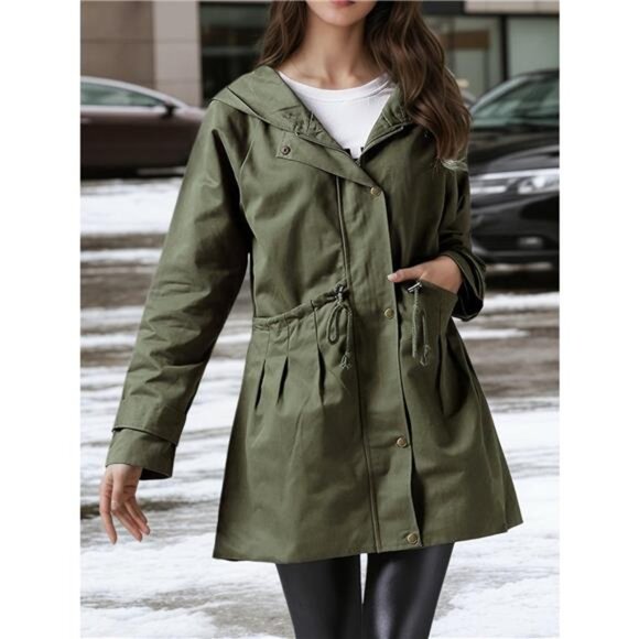 Plus Size Hooded Drawstring Waist Trench Coat - Picture 1 of 5